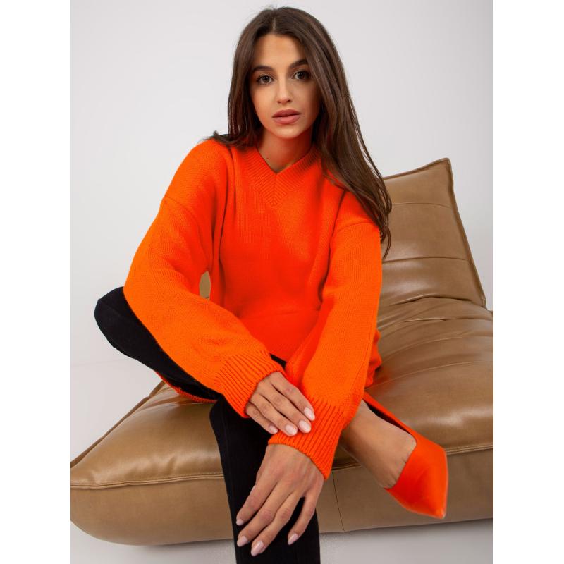 Dámsky sveter oversize pletený RUE PARIS oranžový