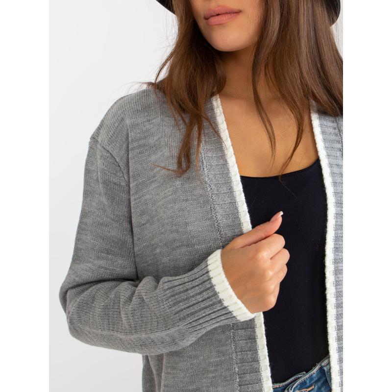 Dámský svetr dlouhý rozepínací RUE PARIS šedý a ecru  