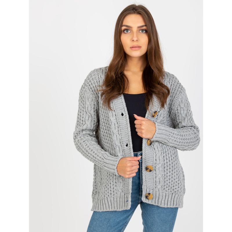 Dámský svetr s knoflíky rozepínací RUE PARIS šedý  