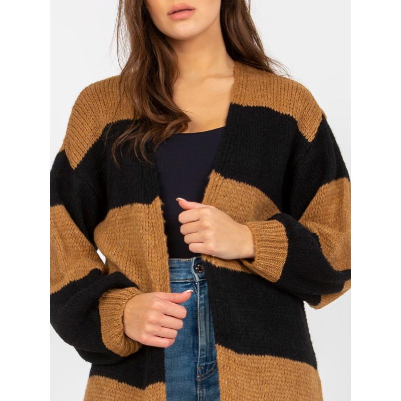 Dámský svetr pruhovaný OCH BELLA černo-karamelový