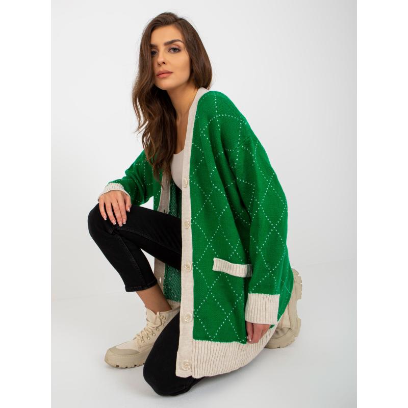 Női mintás pulóver RUE PARIS zöld