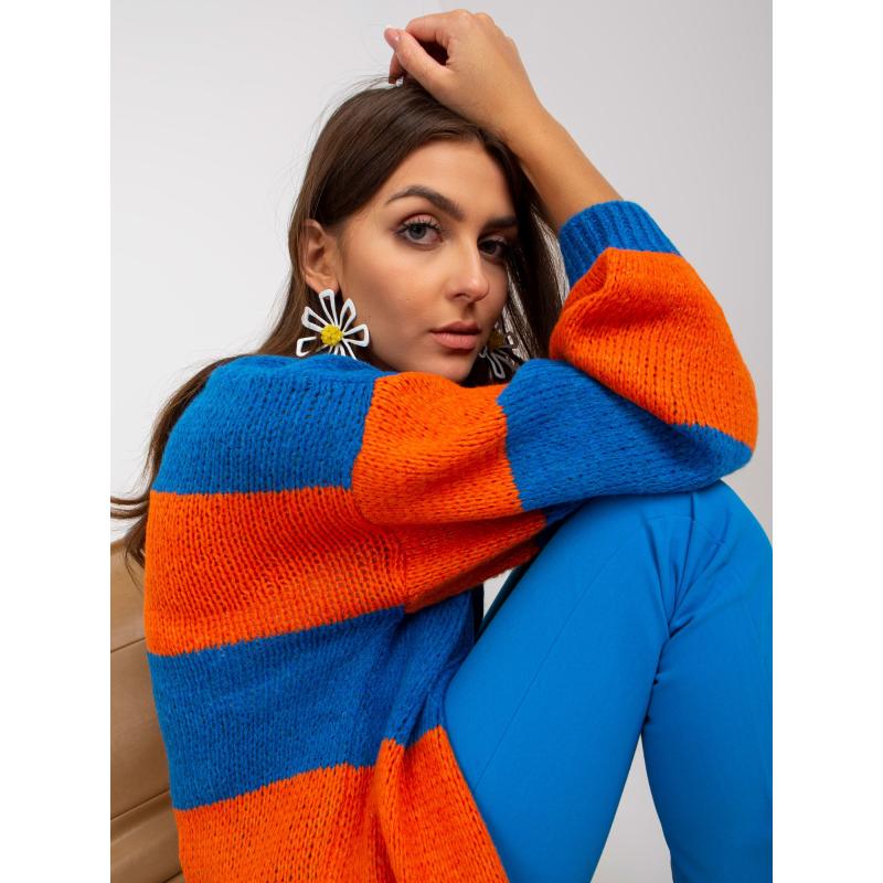 Dámský kardigan s širokými rukávy OCH BELLA modro-oranžový 