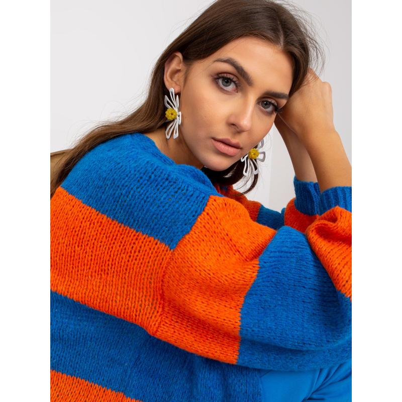 Dámský kardigan s širokými rukávy OCH BELLA modro-oranžový 