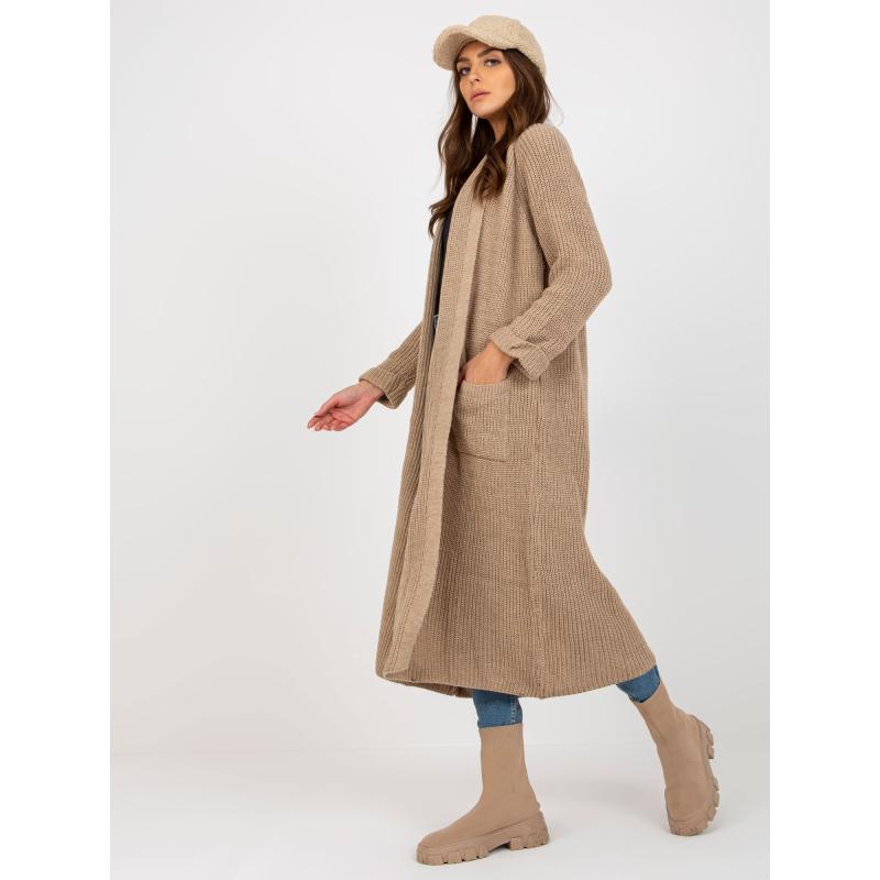 Dámský svetr s kapsami dlouhý OCH BELLA béžový 