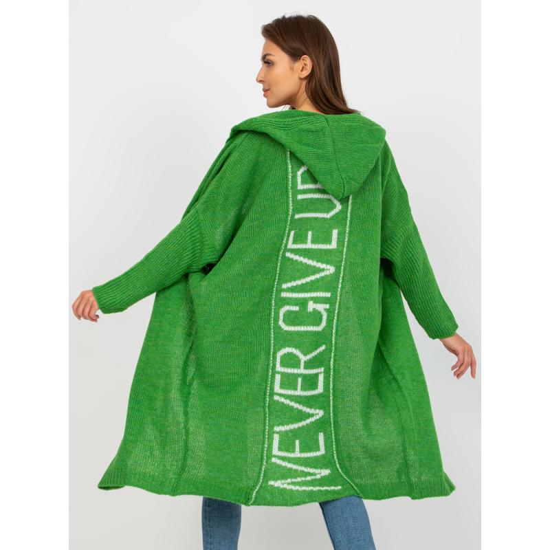 Dámsky sveter s kapucňou dlhý OCH BELLA zelený