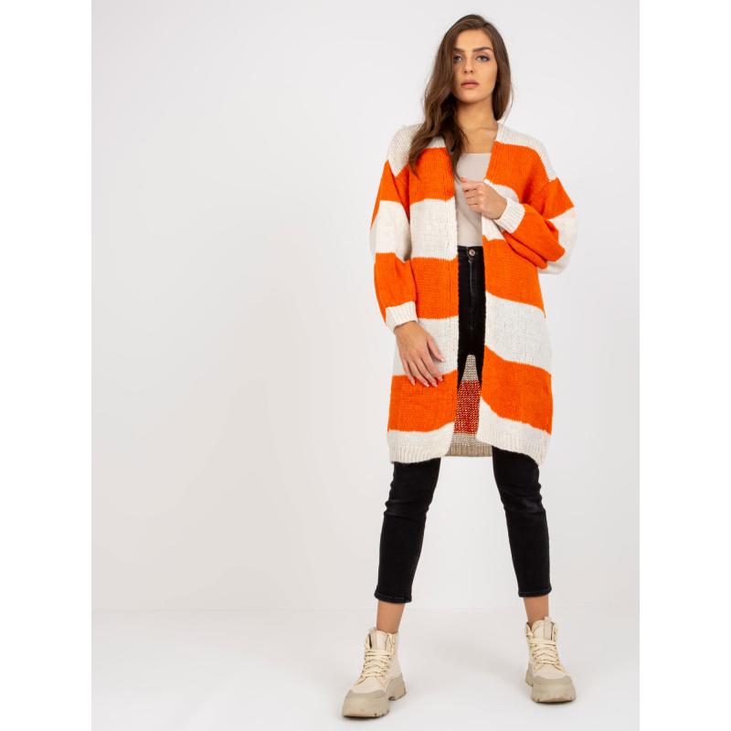 Dámský svetr pletený OCH BELLA ecru-oranžový 