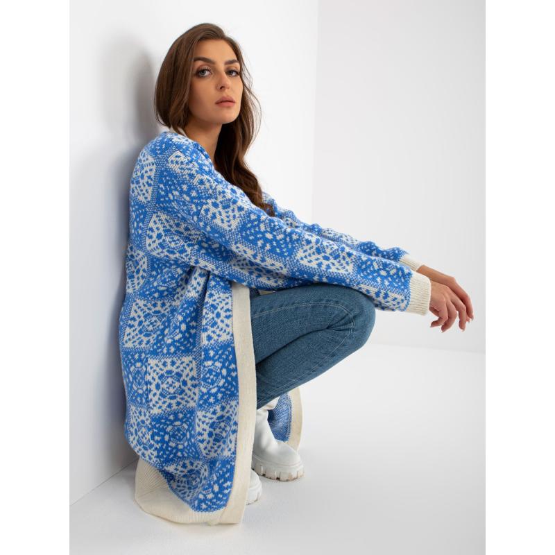 Női mintás pulóver RUE PARIS fehér-kék