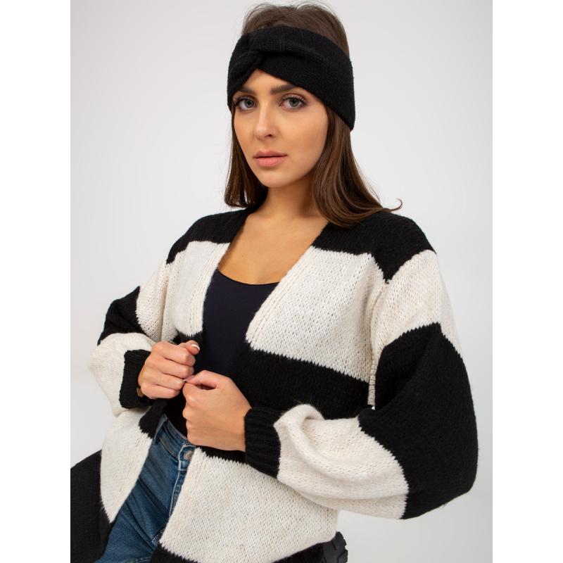 Dámský svetr pruhovaný volný OCH BELLA ecru-černý 