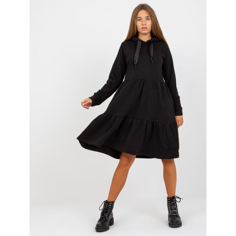 Dámské šaty s kapucí rozšířené teplákové FRESH MADE černé 