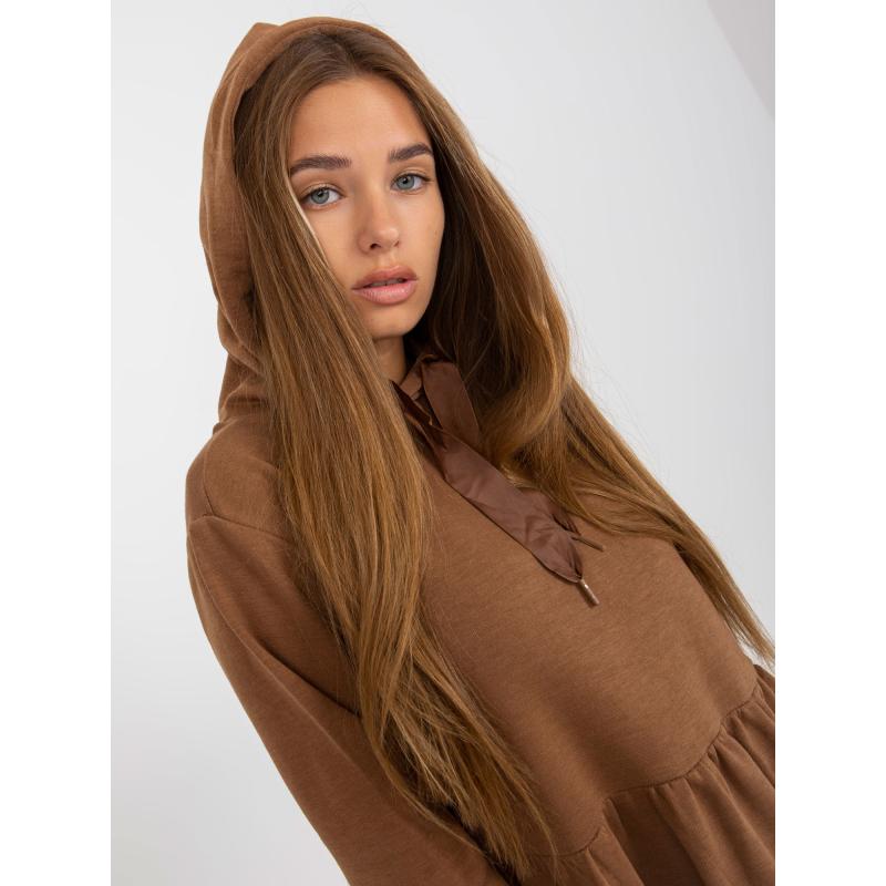 Dámské šaty s kapucí rozšířené teplákové FRESH MADE hnědé
