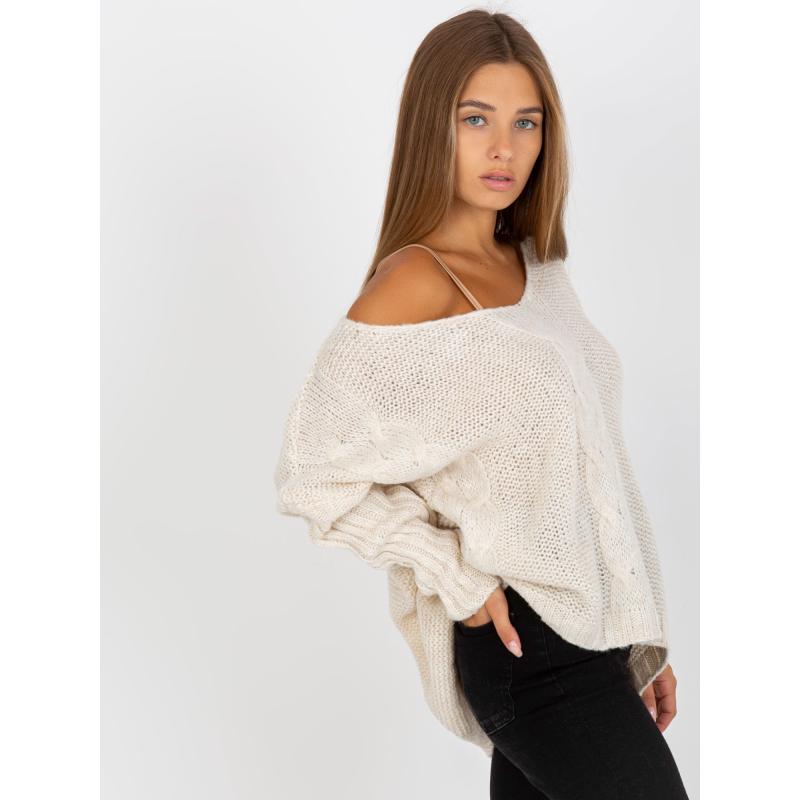 Dámský svetr s kostkami oversize pletený OCH BELLA ecru 