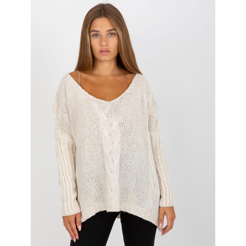 Dámský svetr s kostkami oversize pletený OCH BELLA ecru 