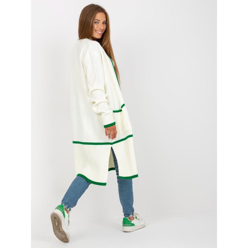 Női oversize kardigán zsebekkel RUE PARIS ekrü és zöld színben