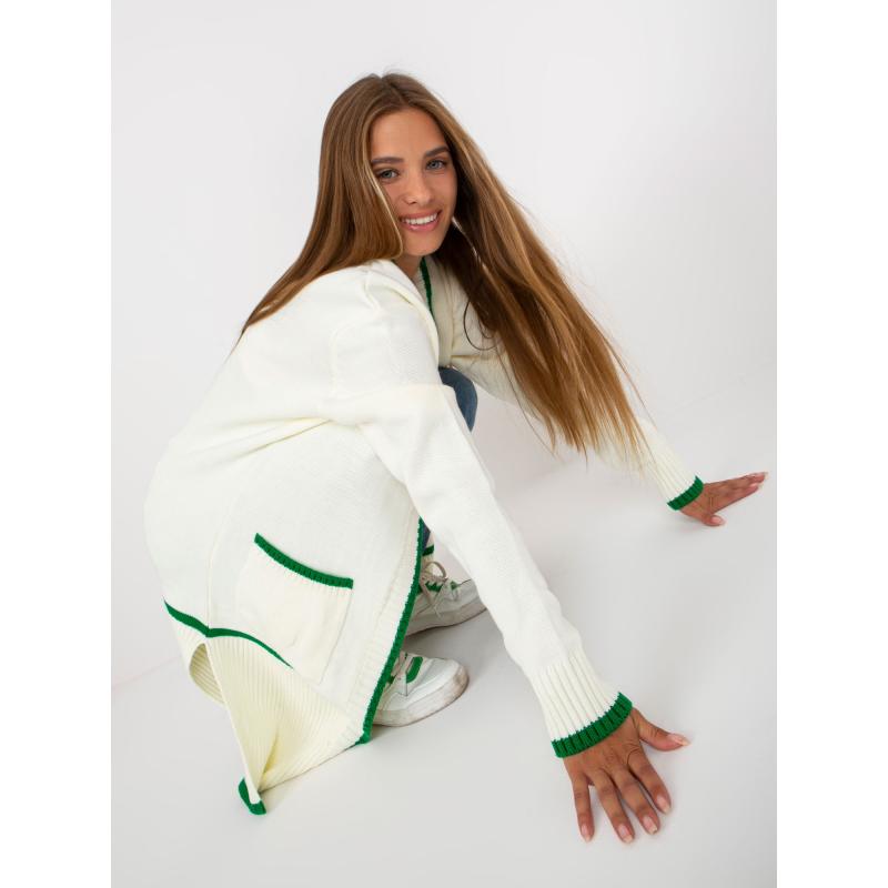 Női oversize kardigán zsebekkel RUE PARIS ekrü és zöld színben
