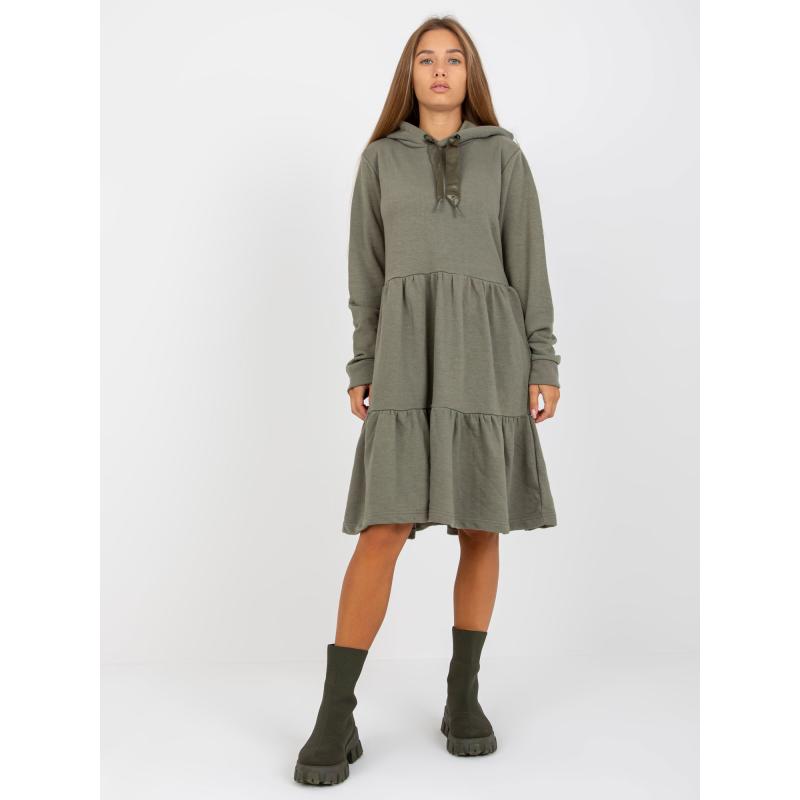 Dámské šaty s volánem rozšířené mikinové FRESH MADE khaki 