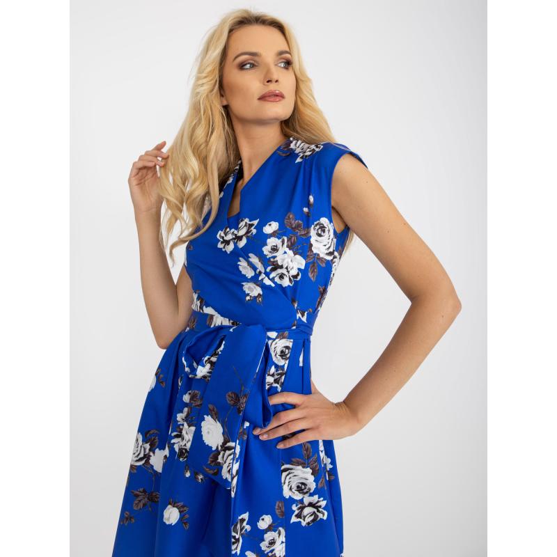 Női virágos bővített koktélruha RAE kék