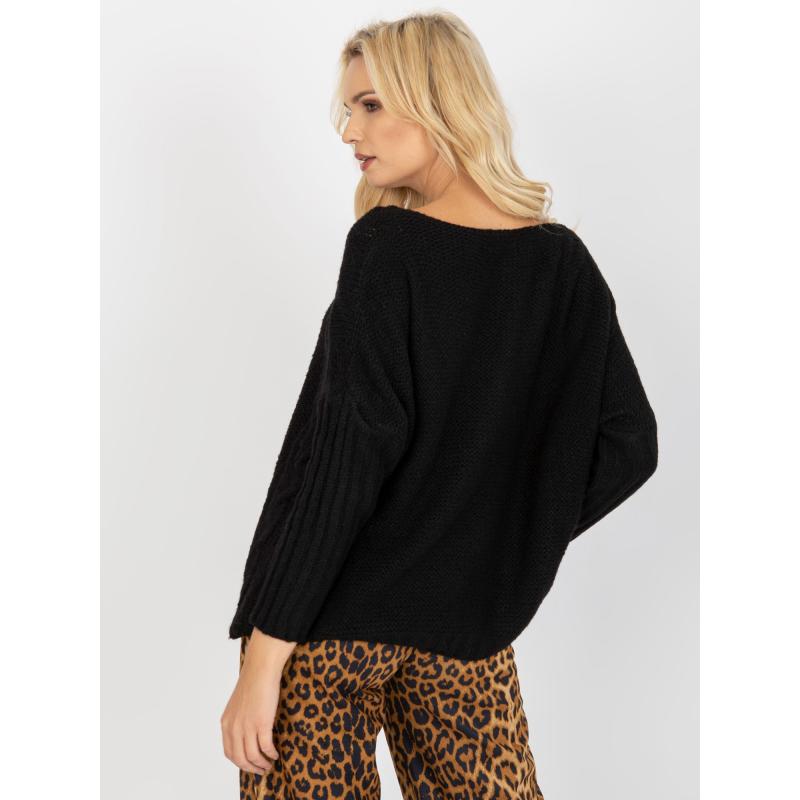 Női V-nyakú pulóver kockás OCH BELLA fekete