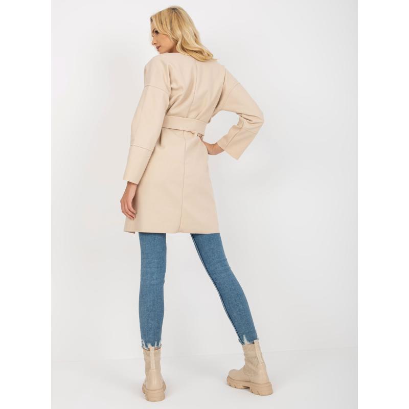 Dámský kabát s páskem OCH BELLA světle béžový