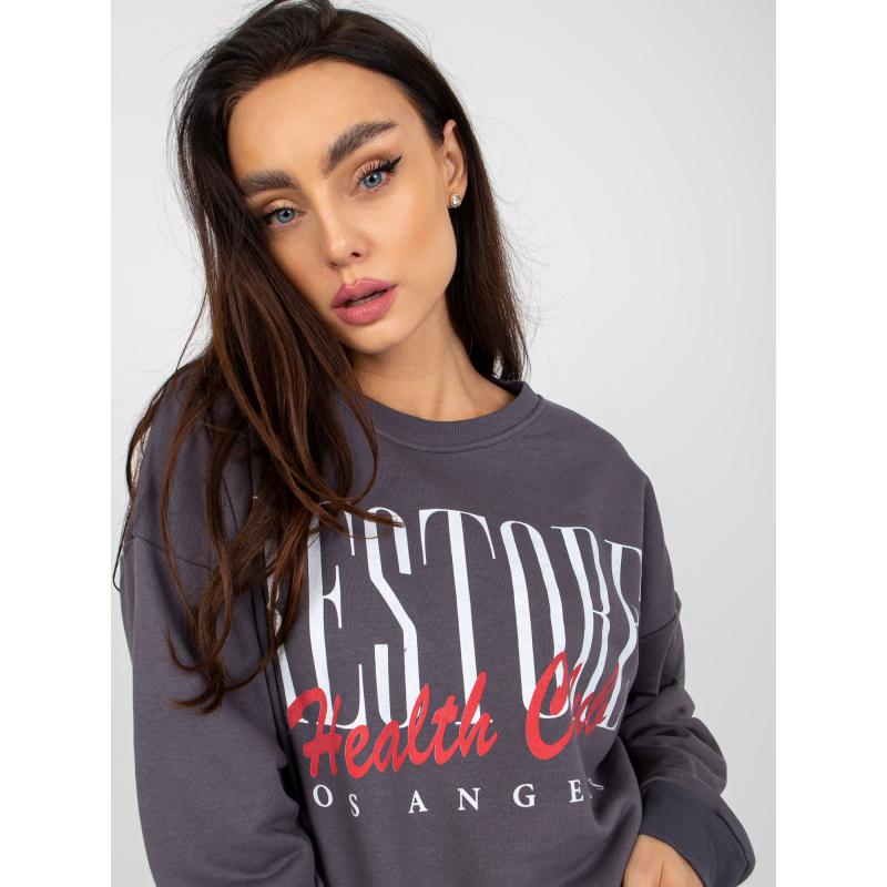 Női kapucnis pulóver JEWEL nyomtatással sötétszürke