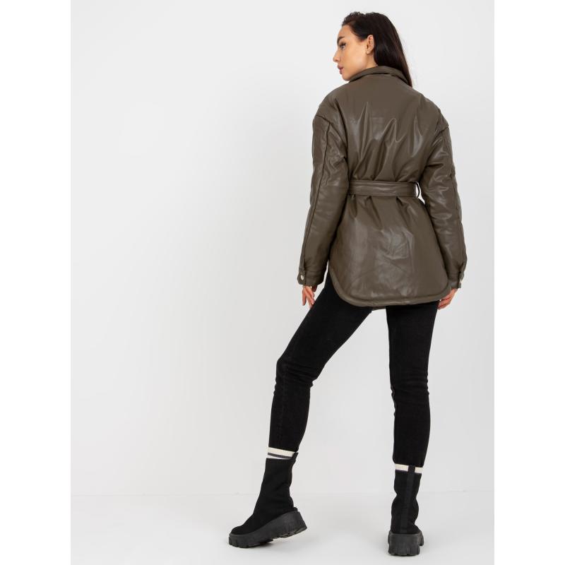 Dámska bunda s vreckami koženková EMERSYN khaki