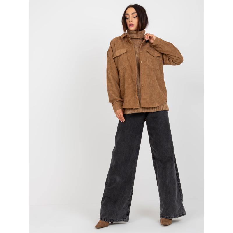 Női gombos kordbársony ing LUZ barna