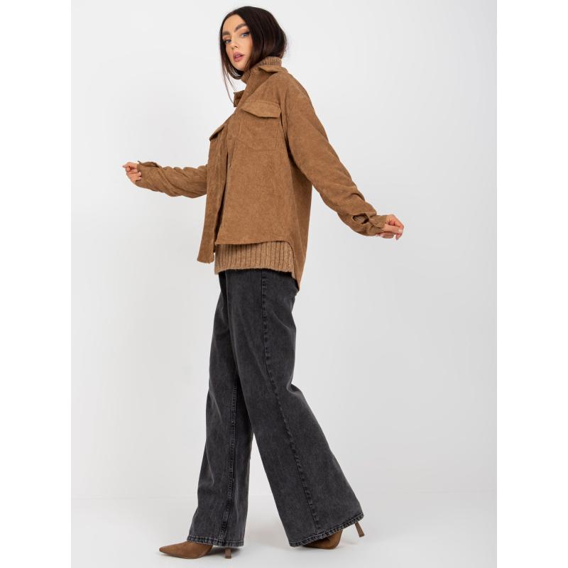 Női gombos kordbársony ing LUZ barna