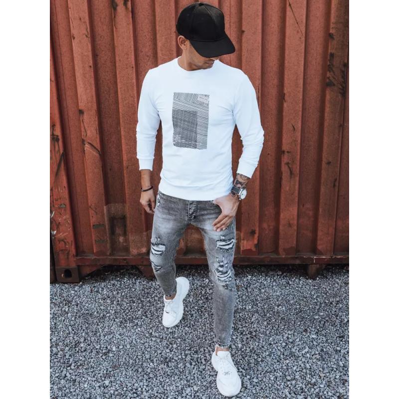 Férfi nyomtatott pulóver NET fehér
