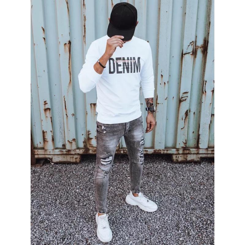 Pánska mikina s potlačou DENIM biela