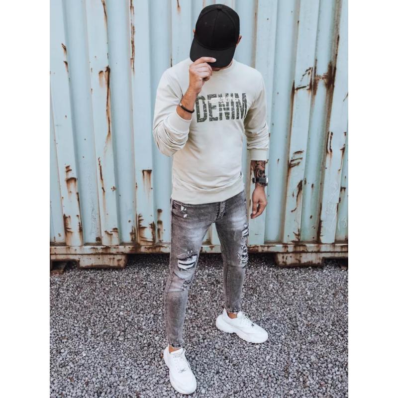 Pánska mikina s potlačou DENIM béžová