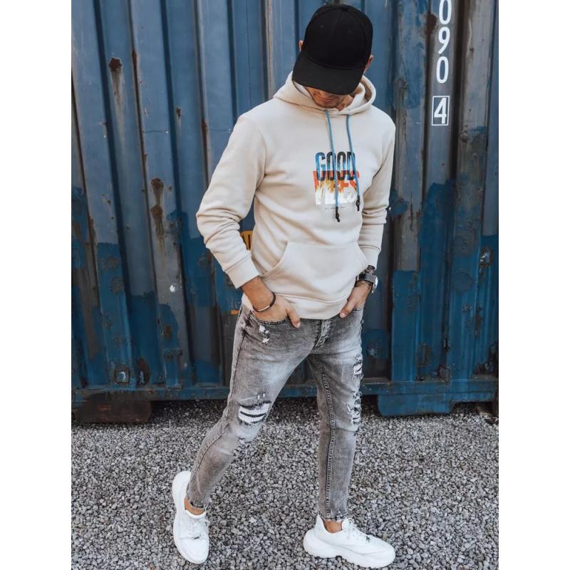 Pánska mikina s kapucňou VIBES béžová