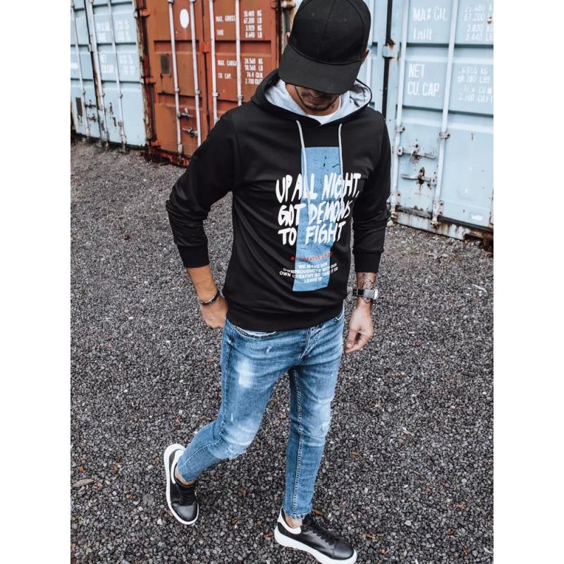 Pánska mikina s potlačou FIGHT čierna