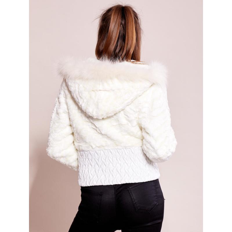 Dámska bunda s kožušinou EVE vo farbe ecru