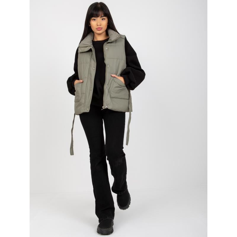 Dámská vesta s páskem a kapsami péřová ADLEY khaki  