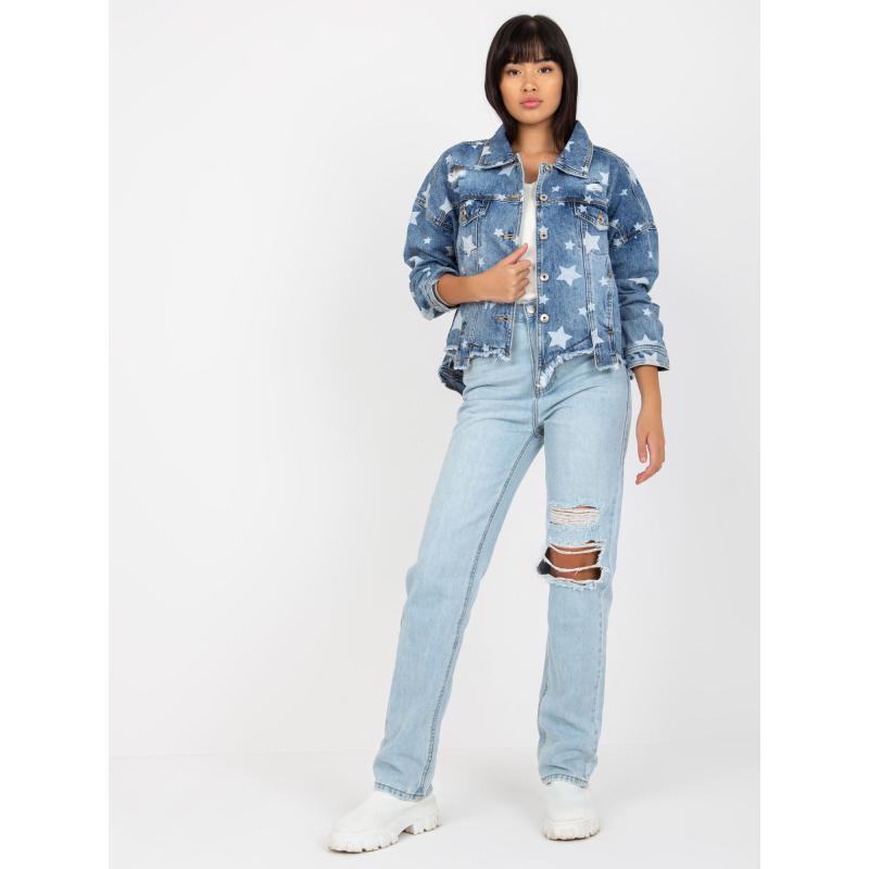 Női nyomtatott kabát lyukakkal farmer CHELSEA kék