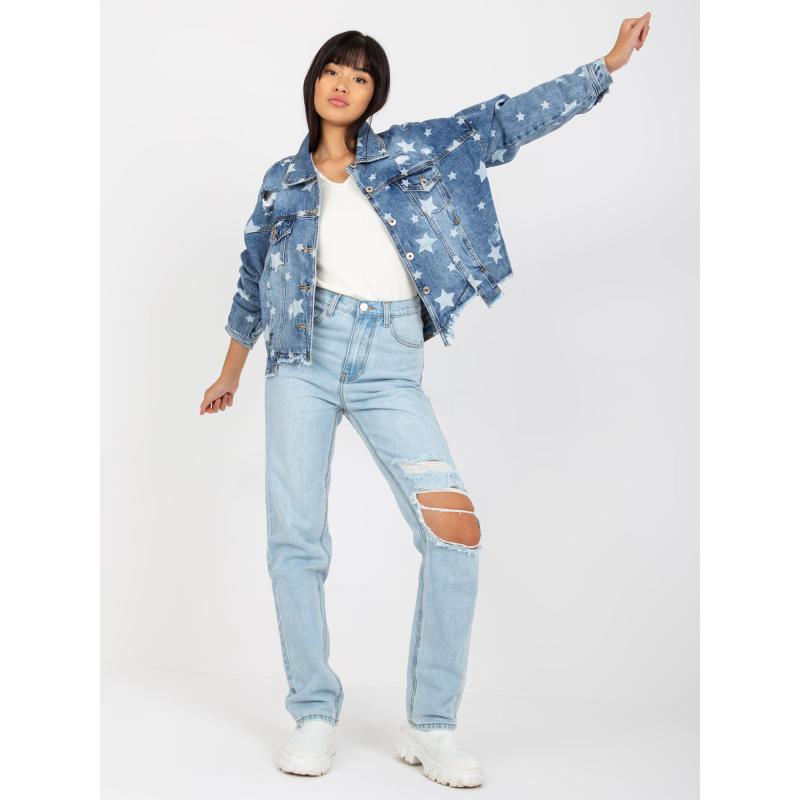 Női nyomtatott kabát lyukakkal farmer CHELSEA kék