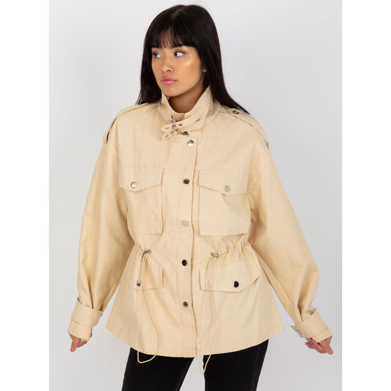 Női dzseki bordázott szegéllyel pamut átmeneti KAELYN világos bézs