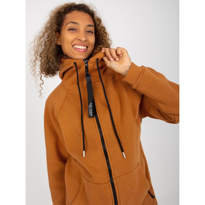 Női pulóver zsebekkel RUE PARIS világosbarna