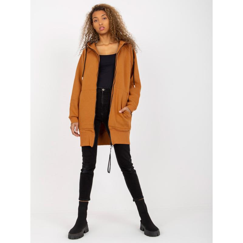 Női pulóver zsebekkel RUE PARIS világosbarna