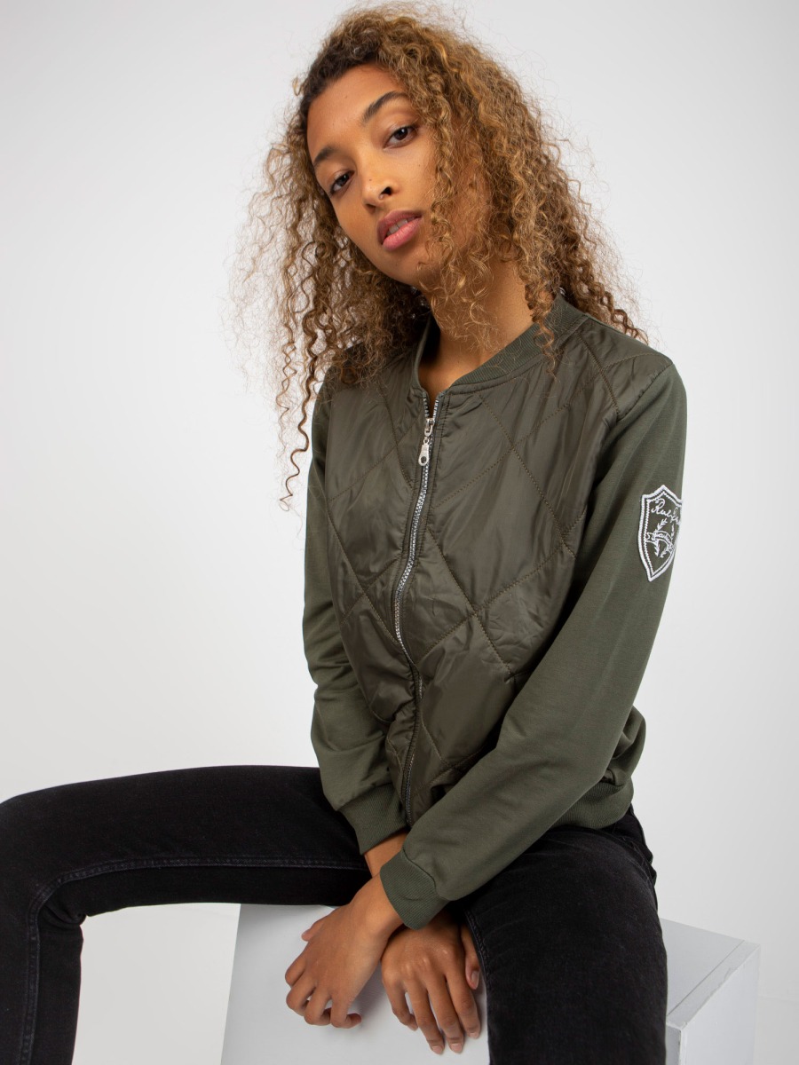 Dámska bunda/mikina bomber s vreckami RUE PARIS khaki