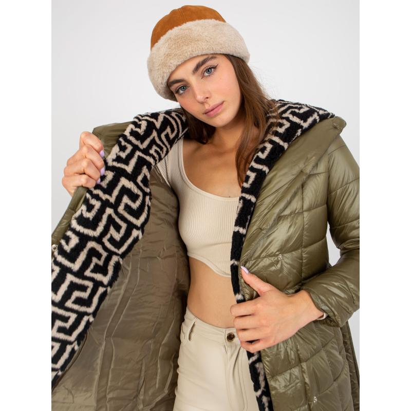 Női öves steppelt átmeneti kabát FELICITY khaki színű