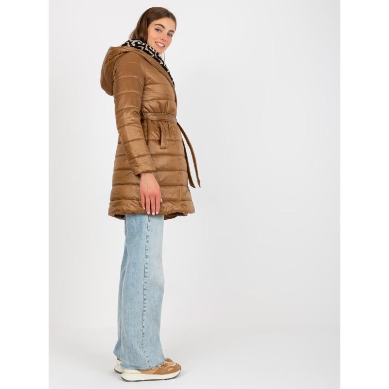 Dámska bunda s opaskom prešívaná prechodová FELICITY hnedá