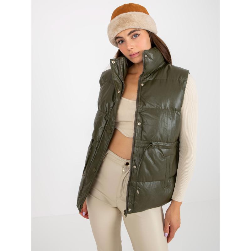 Dámská vesta z ekokůže s prošíváním RAYLEE khaki 