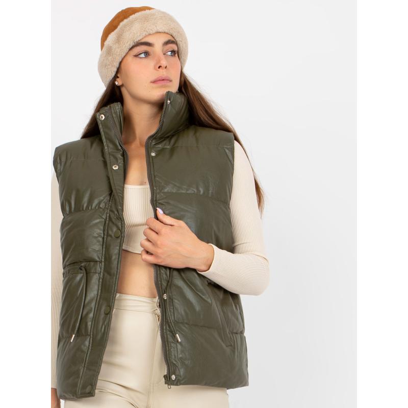 Dámská vesta z ekokůže s prošíváním RAYLEE khaki 