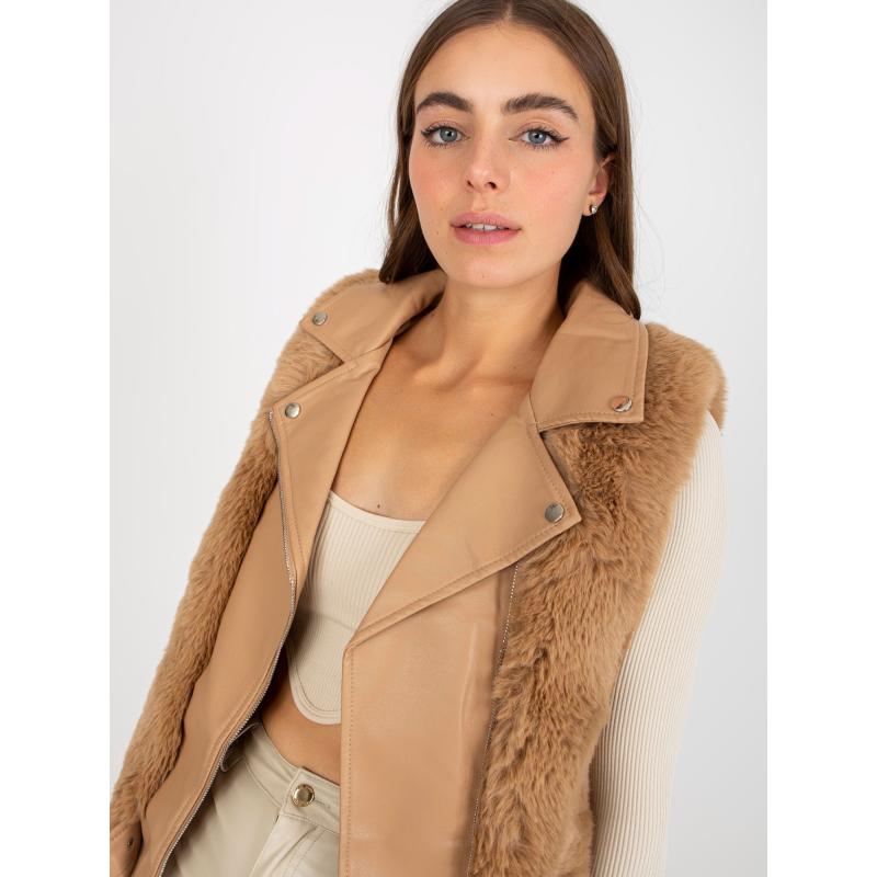 Dámska vesta z ekokože s kožušinou ALEXIA hnedo béžová