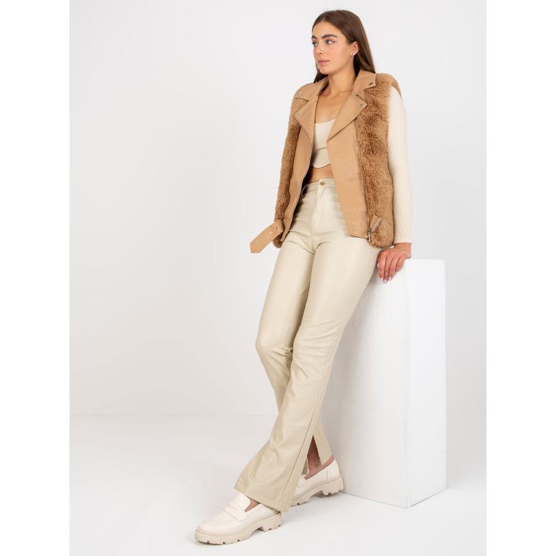 Dámska vesta z ekokože s kožušinou ALEXIA hnedo béžová