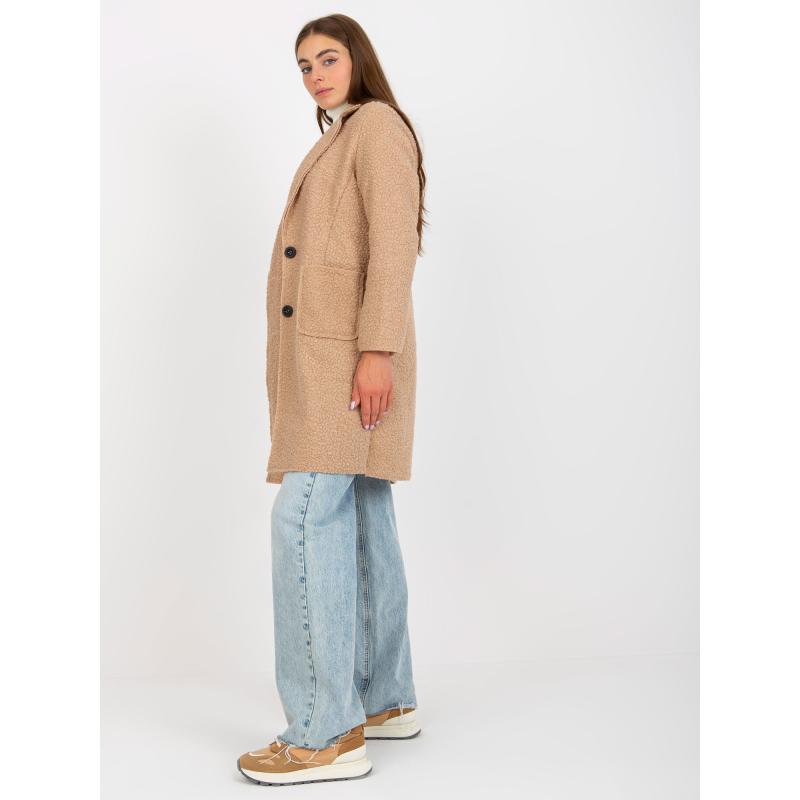 Dámský kabát s kapsami OCH BELLA béžový 