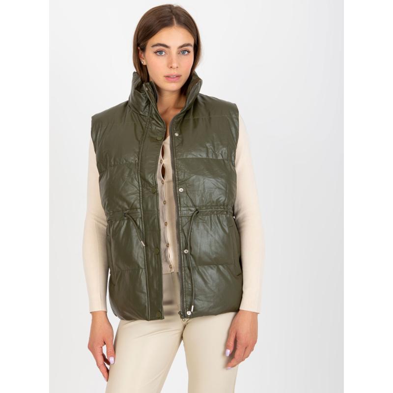 Dámská vesta z ekokůže s kapsami LENA khaki 
