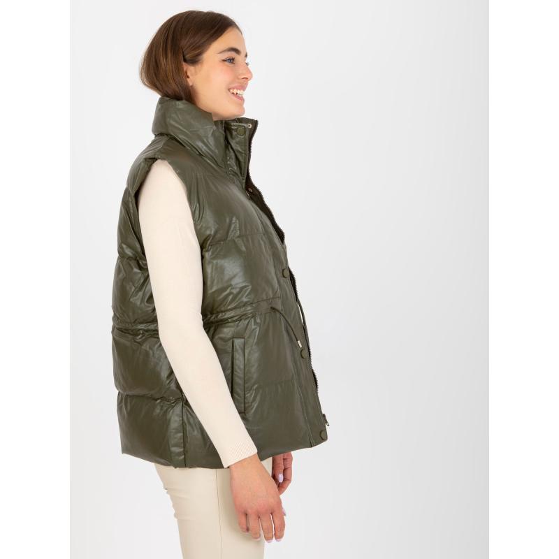 Dámská vesta z ekokůže s kapsami LENA khaki 