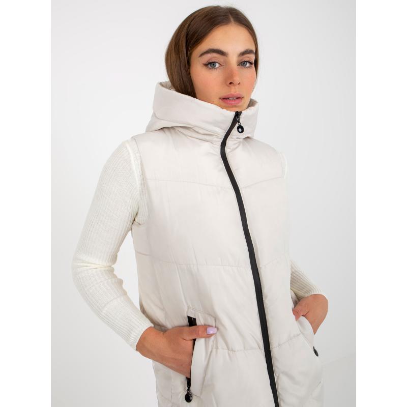 Női kapucnis hosszú pehelymellény KITA krém