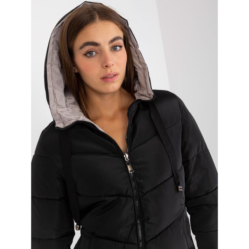Dámská bunda s kapucí oboustranná zimní ROWAN černo-béžová  